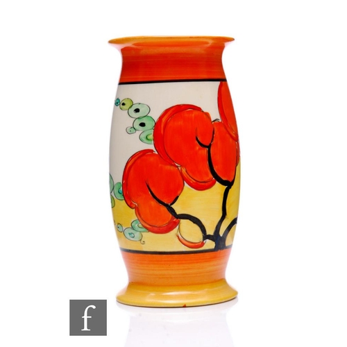 229 - Clarice Cliff - Orange Erin - A shape 265 vase circa 1933, hand painted with a stylised tree and flo... 