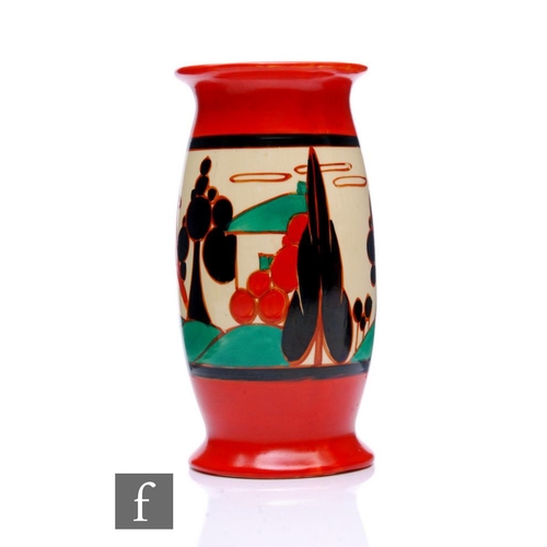 230 - Clarice Cliff - Red Trees & House - A shape 265 vase circa 1930, hand painted with a stylised tr... 