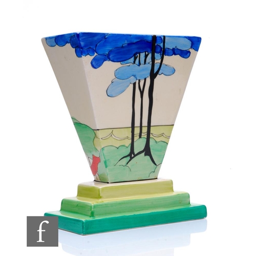 240 - Clarice Cliff - Blue Firs - A shape 642 vase circa 1933, of flared rectangular form with a stepped r... 