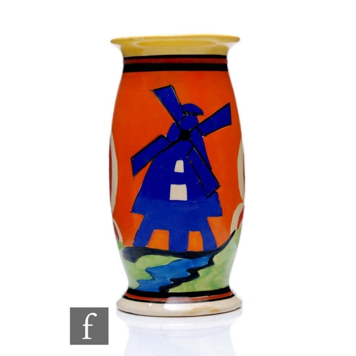 241 - Clarice Cliff - Applique Windmill - A shape 265 vase circa 1930, hand painted with a stylised landsc... 