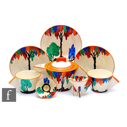 242 - Clarice Cliff - Latona Tree - An early Conical shape early morning breakfast set circa 1930, hand pa... 