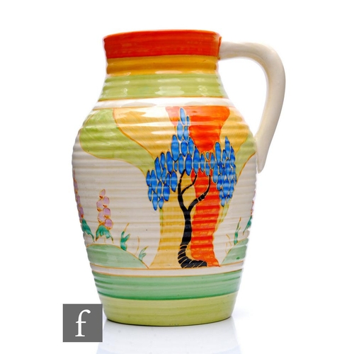 244 - Clarice Cliff - Windbells - A single handled Lotus jug circa 1932, hand painted with a stylised tree... 