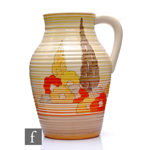 246 - Clarice Cliff - Capri - A single handled Lotus jug circa 1935, hand painted with a stylised tree and... 