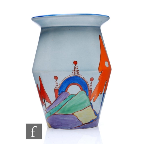 250 - Clarice Cliff - Caprice - A shape 342 vase circa 1930, hand painted with a stylised landscape with a... 