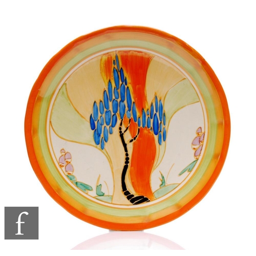 260 - Clarice Cliff - Windbells - A circular wave edge plate circa 1933, hand painted with a stylised tree... 