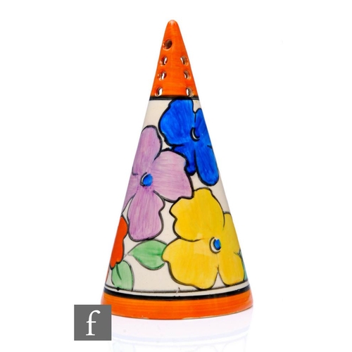 264 - Clarice Cliff - Poplar - A Conical sugar sifter circa 1932, hand painted with a stylised landscape w... 