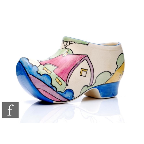 267 - Clarice Cliff - Pink Roof Cottage - A large Sabot or Clog circa 1932, hand painted with a stylised t... 