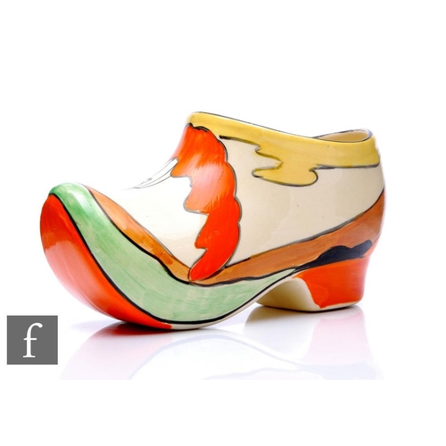 271 - Clarice Cliff - Mountain - A large Sabot or Clog circa 1930, hand painted with a stylised tree and c... 