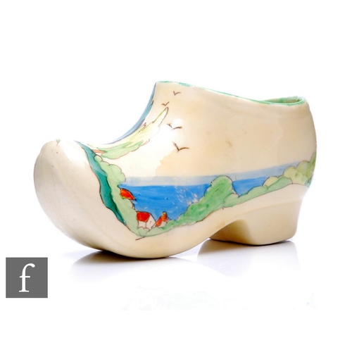 273 - Clarice Cliff - Clovelly - A large Sabot or Clog circa 1938, hand painted with a Mediterranean coast... 