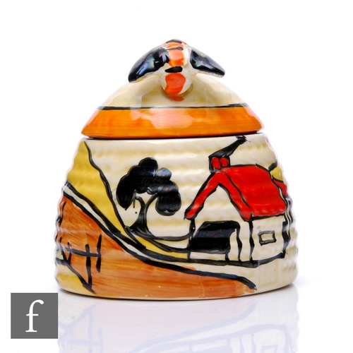 276 - Clarice Cliff - House & Bridge - A small beehive honey pot circa 1932, hand painted in the House... 