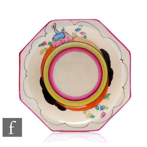 289 - Clarice Cliff - Applique Idyll - An Octagonal grapefruit dish circa 1932, hand painted to the border... 