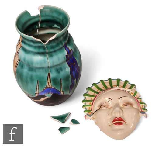 291 - Clarice Cliff - Inspiration Caprice - A shape 358 vase circa 1930, hand painted with a stylised land... 