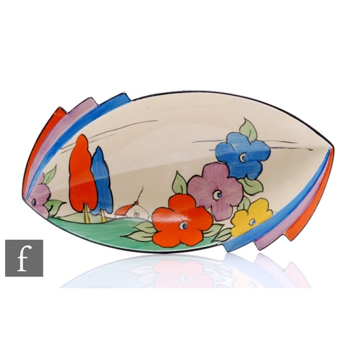 292 - Clarice Cliff - Poplar - A shape 475 Daffodil bowl circa 1932, hand painted with a stylised cottage ... 