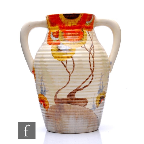 300 - Clarice Cliff - Rhodanthe - A double handled Lotus jug circa 1934, hand painted with a stylised tree... 