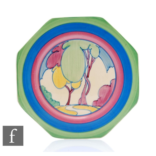 305 - Clarice Cliff - Pastel Autumn - An octagonal plate circa 1930, hand painted with a stylised tree and... 