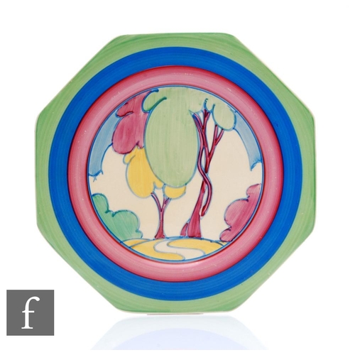 306 - Clarice Cliff - Pastel Autumn - An octagonal plate circa 1930, hand painted with a stylised tree and... 