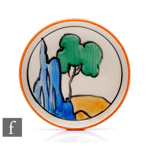 307 - Clarice Cliff - Orange Roof Cottage - A small circular pin dish circa 1932, hand painted with a part... 