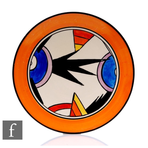 311 - Clarice Cliff - Lightening - A large dish form plate circa 1929, hand painted to the central well wi... 