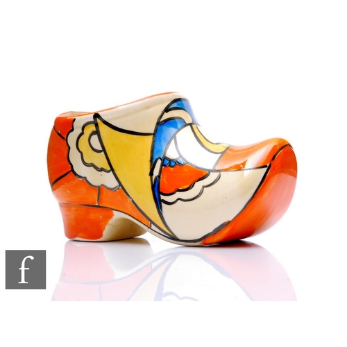 320 - Clarice Cliff - Zap - A large Sabot or Clog circa 1930, hand painted with an abstract flower and fol... 