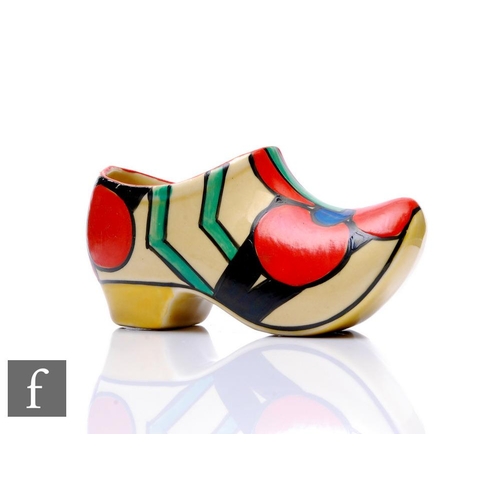 326 - Clarice Cliff - Picasso Flower (Red) - A small Sabot or clog circa 1929/30, hand painted with panels... 