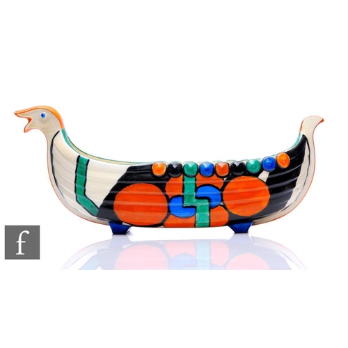 327 - Clarice Cliff - Picasso Flower (Orange) - A Viking Long Boat flower trough circa 1929/30, hand paint... 