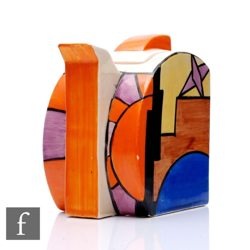 329 - Clarice Cliff - Sunray - A Stamford shape teapot circa 1930, hand painted with an abstract cityscape... 