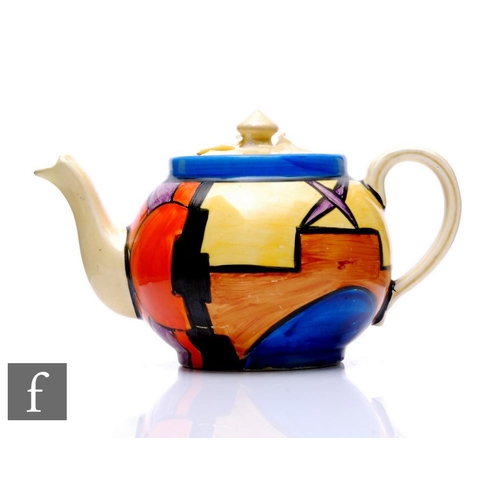 330 - Clarice Cliff - Sunray - A small Globe shape teapot circa 1929, hand painted with an abstract city s... 