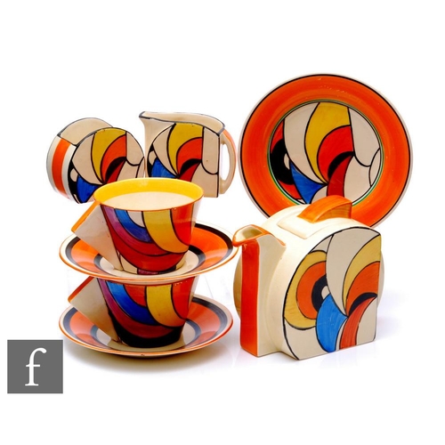 337 - Clarice Cliff - Swirls - A Stamford shape early morning breakfast set circa 1930, comprising teapot,... 