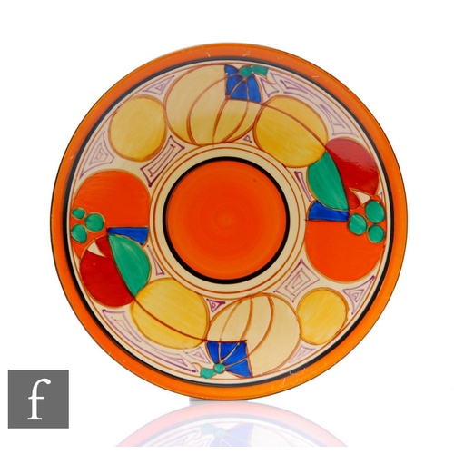 338 - Clarice Cliff - Melon - A dish form plate circa 1930, hand painted with a border of abstract fruit w... 