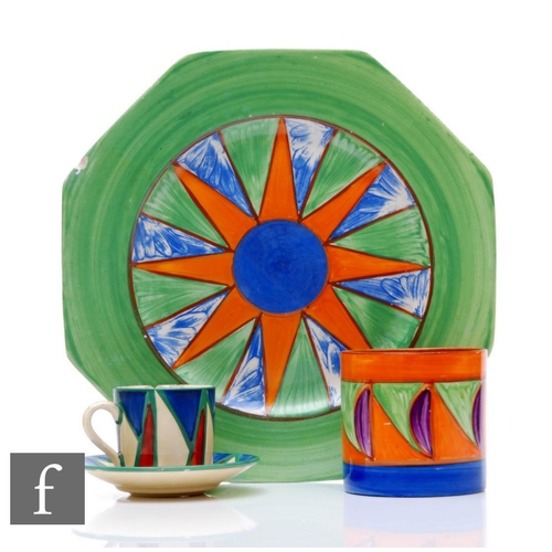 359 - Clarice Cliff - Original Bizarre - A large octagonal plate circa 1927, radially decorated with trian... 