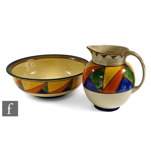 363 - Clarice Cliff - Original Bizarre - A large early jug and wash bowl circa 1928, hand painted with ban... 