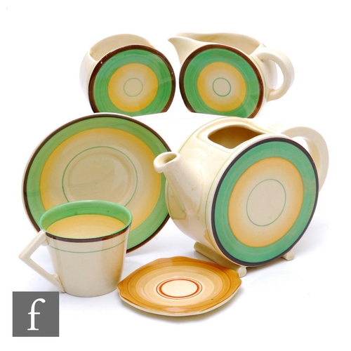 364 - Clarice Cliff - Banded - A Bon Jour shape part bachelor set circa 1936, comprising teapot (lacking c... 