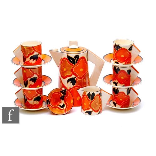 393 - Clarice Cliff - Orange Chintz - A Conical shape coffee service comprising coffee pot, cream, sugar, ... 