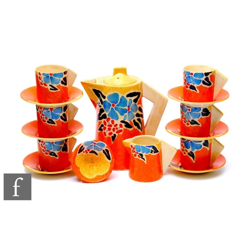 394 - Clarice Cliff - Floral Nuage - A Conical shape coffee set comprising coffee pot, milk, six coffee ca... 