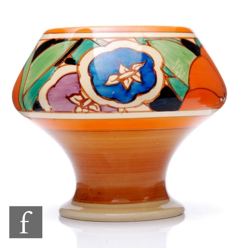 402 - Clarice Cliff - Orange Gardenia - A shape 341 vase circa 1931, hand painted with a band of stylised ... 