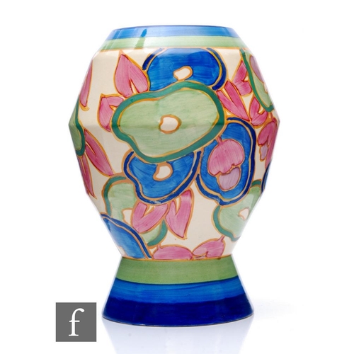 406 - Clarice Cliff - Blue Chintz - A shape 365 vase circa 1930, hand painted with stylised flowers and fo... 