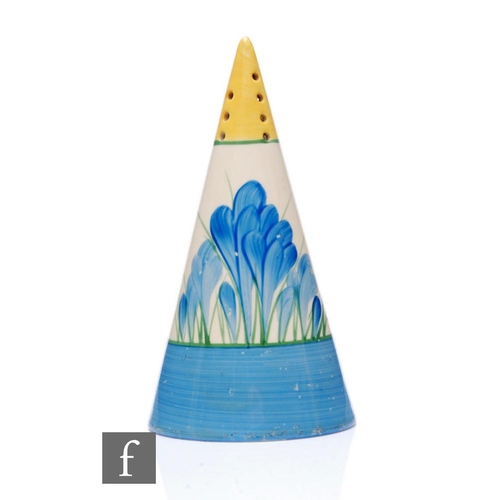 407 - Clarice Cliff - Blue Crocus - A Conical sugar sifter circa 1932, hand painted with tonal blue Crocus... 