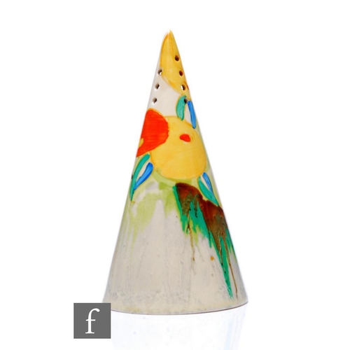 408 - Clarice Cliff - Delecia Citrus -  A conical sugar sifter circa 1932, hand painted with stylised frui... 