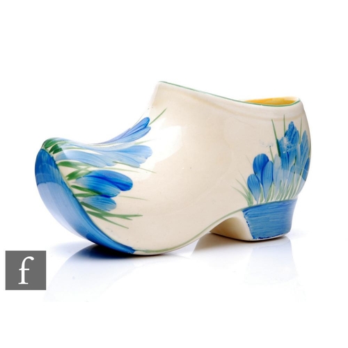 410 - Clarice Cliff - Blue Crocus - A large shaped Sabot or Clog circa 1935, hand painted with tonal blue ... 