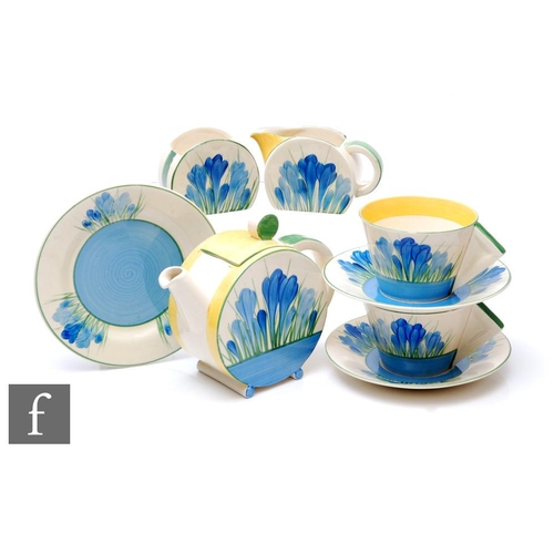 411 - Clarice Cliff - Blue Crocus - A Bon Jour shape early morning breakfast service circa 1933, comprisin... 