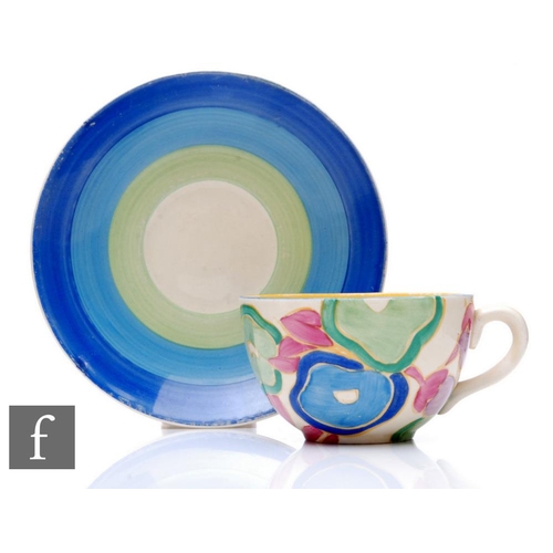 418 - Clarice Cliff - Blue Chintz - A large Globe shape tea cup and saucer circa 1932, hand painted with s... 