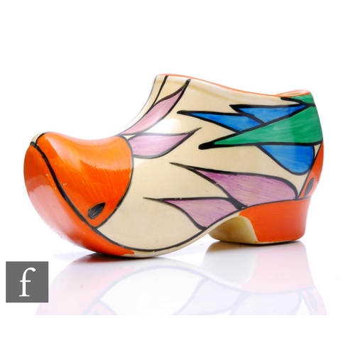 423 - Clarice Cliff - Oranges - A large size Sabot or clog circa 1930, hand painted with stylised fruit an... 