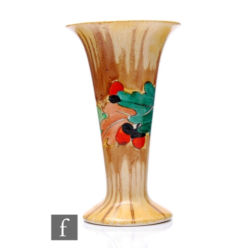 424 - Clarice Cliff - Oak Leaves (Acorn) - A shape 278 trumpet vase circa 1934, hand painted with a centra... 