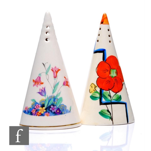 433 - Dolly Cliff - Leonora - A Conical shape sugar sifter circa 1931, hand painted with a stylised flower... 