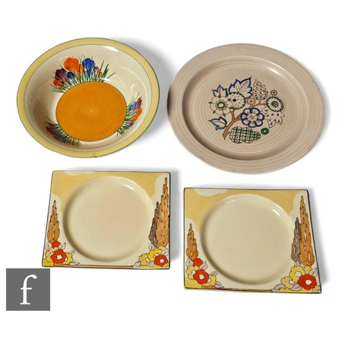 447 - Clarice Cliff - Capri - A pair of Biarritz side plates circa 1935, hand painted to the shoulder with... 