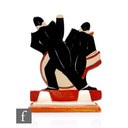 461 - Clarice Cliff - Age of Jazz - A figural group modelled as two musicians, one playing the drums, one ... 