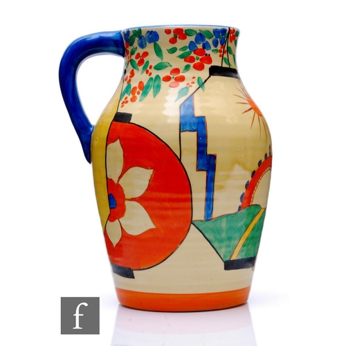 464 - Clarice Cliff - Chinese Lanterns - A single handled Lotus jug circa 1929, hand painted with a group ... 