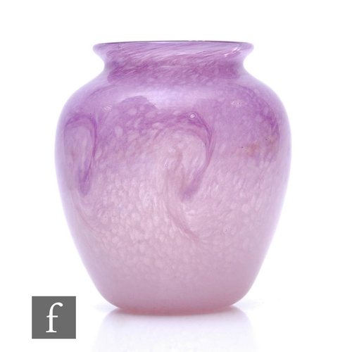 652 - Monart - A 1930s glass vase, shape HF, of ovoid form with flared rim, in mottled pink with tonal pin... 