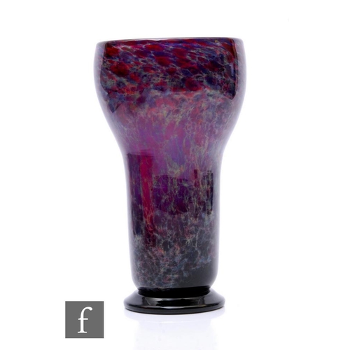 653 - Webb & Corbett - A 1930s Agate Flambe ware glass vase of footed chalice form, cased in clear cry... 