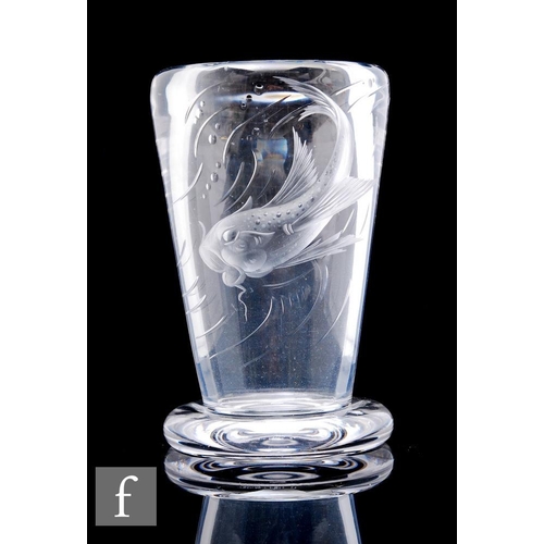 656 - Ludwig Kny - Stuart & Sons - A 1930s Art Deco clear crystal glass vase, the heavy cushion foot b... 